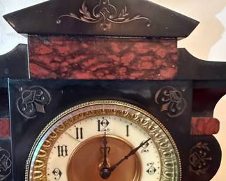 Antique Black Slate Mantel Clock second image