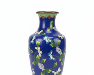 Chinese Cloisonn Floral Vase with Wood Stand