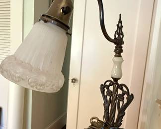Art Nouveau Style Figural Desk Lamp with Milk Glass Shade third image