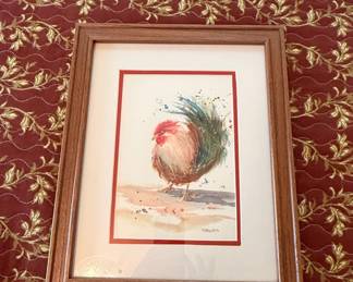 M. Higgins Watercolor Rooster Painting