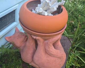 Terracotta Cat Planter Statue