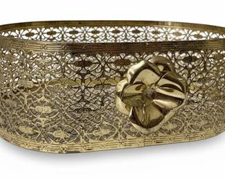Vintage Hollywood Regency Gold Filigree Vanity Basket