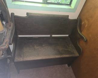 Antique Oak Deacons Bench with Storage second image