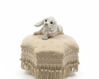 Vintage Ceramic Spaniel Figurine on Custom Upholstered Base