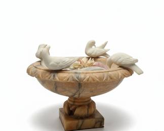 Alabaster Bird Bath Decorative Bowl with Carved Doves second image