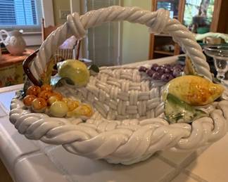 Italian Majolica Woven Fruit Basket
