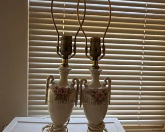 Vintage Capodimonte Style Porcelain Urn Table Lamps