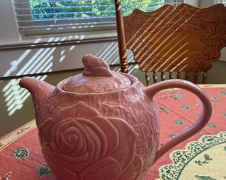 Vintage Pink Majolica Rose Teapot
