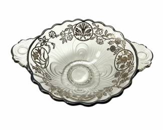 Vintage Cambridge Glass Caprice Silver Overlay Bowl