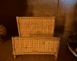 Vintage Bamboo and Rattan Letter Holder
