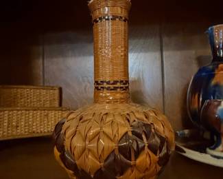 Vintage Shanghai Handicrafts Woven Wicker Vase