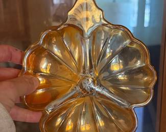 Vintage Jeannette Glass Marigold Carnival Glass Clover Dish