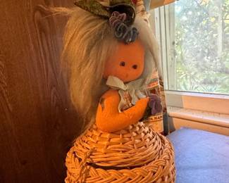 Vintage Felt Doll in Woven Basket