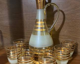 Vintage Bohemian Frosted Glass Decanter and Tumbler Set
