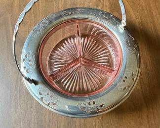 Vintage Farberware Pink Depression Glass Divided Relish Dish