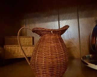 Vintage Woven Rattan Pitcher Vase