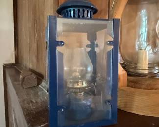 Vintage Blue Metal Box Lantern