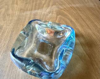 Vintage Blue Iridescent Art Glass Ashtray