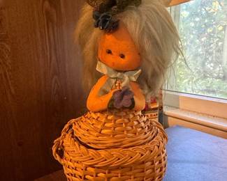 Vintage Felt Doll in Woven Basket