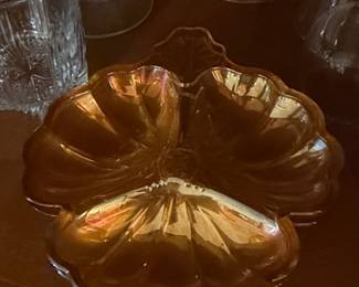 Vintage Jeannette Glass Marigold Carnival Glass Clover Dish