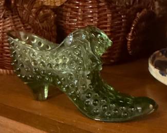 Vintage Fenton Hobnail Cat Head Glass Shoe