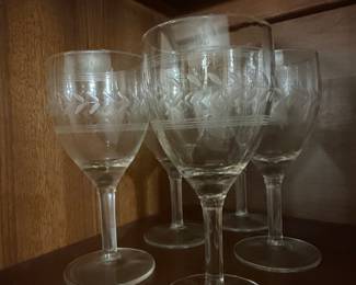 Vintage Etched Laurel Leaf Wine Goblets