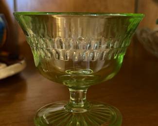 Vintage Anchor Hocking Roulette Green Uranium Glass Sherbet Cup