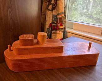 Vintage Wooden Tugboat Toy