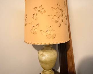 Vintage Alabaster Table Lamp with Floral Cutout Shade