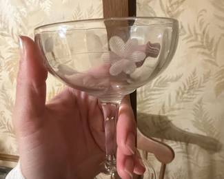 Vintage Etched Floral Glass Champagne Coupe
