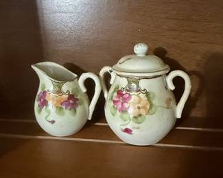 Vintage Nippon Hand-Painted Floral Creamer and Sugar Bowl Set