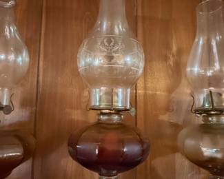 Vintage Glass Oil Lamp with Etched Chimney