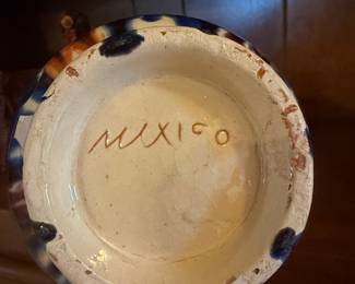 Vintage Mexican Drip Glaze Pottery Decanter and Goblet Set