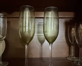 Vintage Green Tinted Champagne Flutes