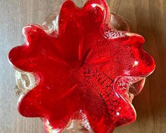Vintage Red Art Glass Ashtray