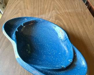 Vintage Speckled Blue Ceramic Ashtray