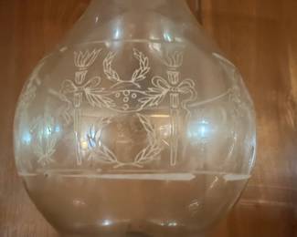 Vintage Glass Oil Lamp with Etched Chimney