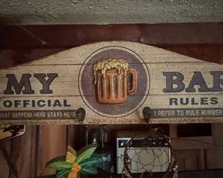 Vintage Bar Rules Sign with Hooks