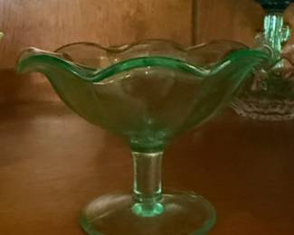 Vintage Green Uranium Glass Pedestal Dessert Cup