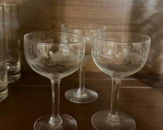 Vintage Floral Etched Champagne Coupes