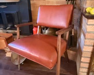 Vintage Mid-Century Modern Walnut and Vinyl Armchair