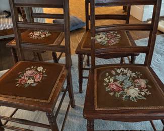4 NEEDLEPOINT CHAIRS