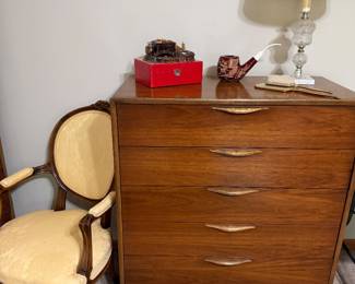 MCM Lane chest of drawers/dresser, vintage lamp, arm chair