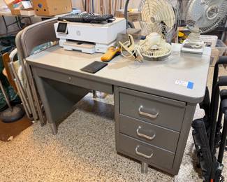 steel office desk, HP printer