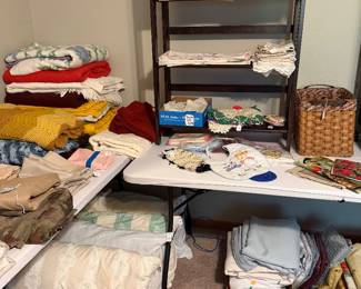 linens, pillows, blankets