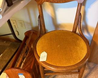 magazine rack, vintage parlor chair
