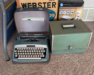 Webster portable typewriter, slide projector, photo converter