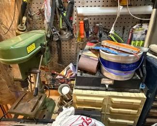 Drill presses. Organizers. Hand Tools. 