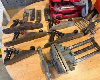 Antique woodworking tools. Stanely. Handyman. Planes. Vises. 
