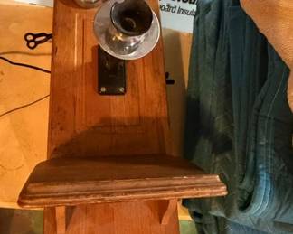 Antique Oak crank telephone.
